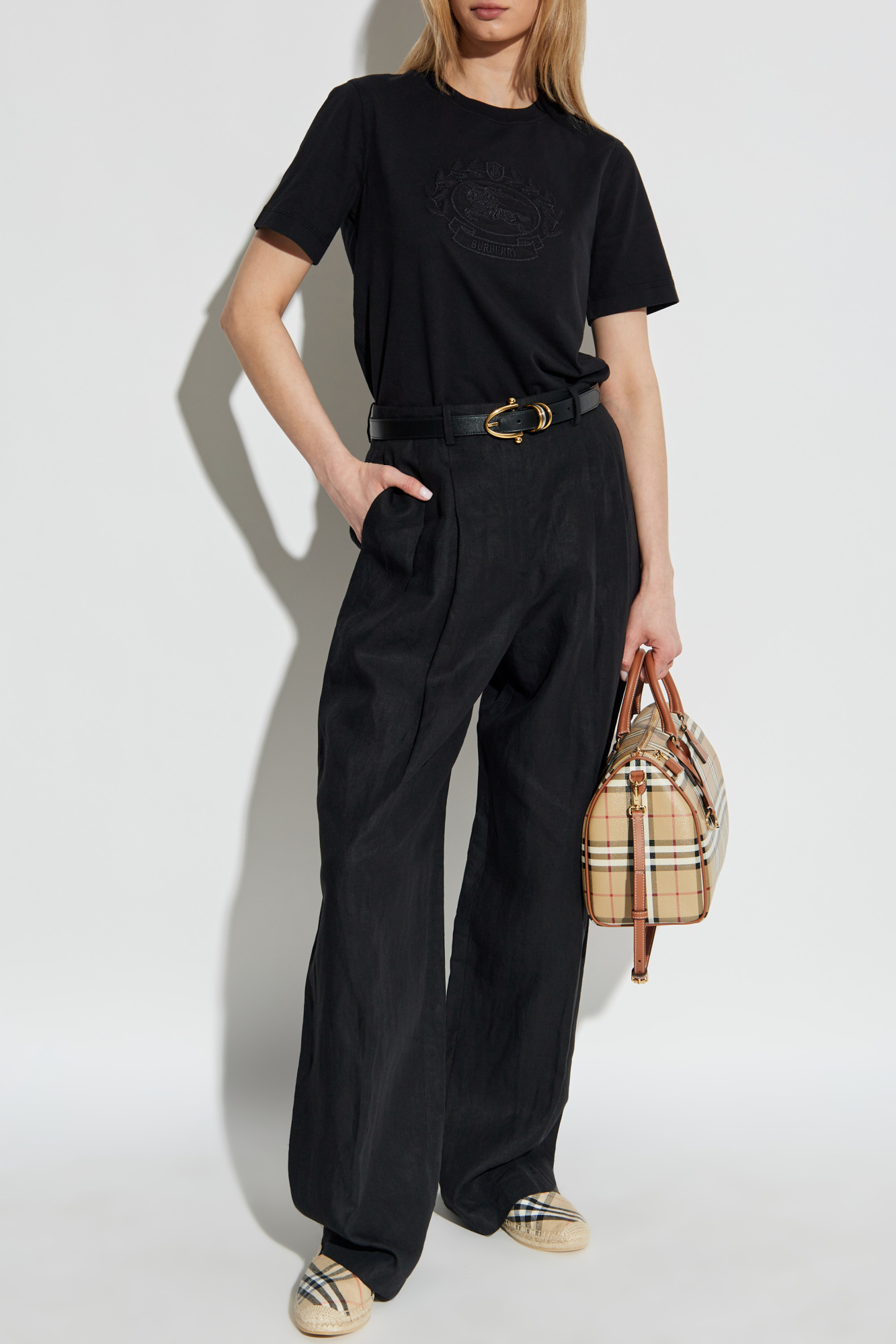 Burberry 黒 サロペット レディース Check and Leather Boots in Black/archive beige - Women